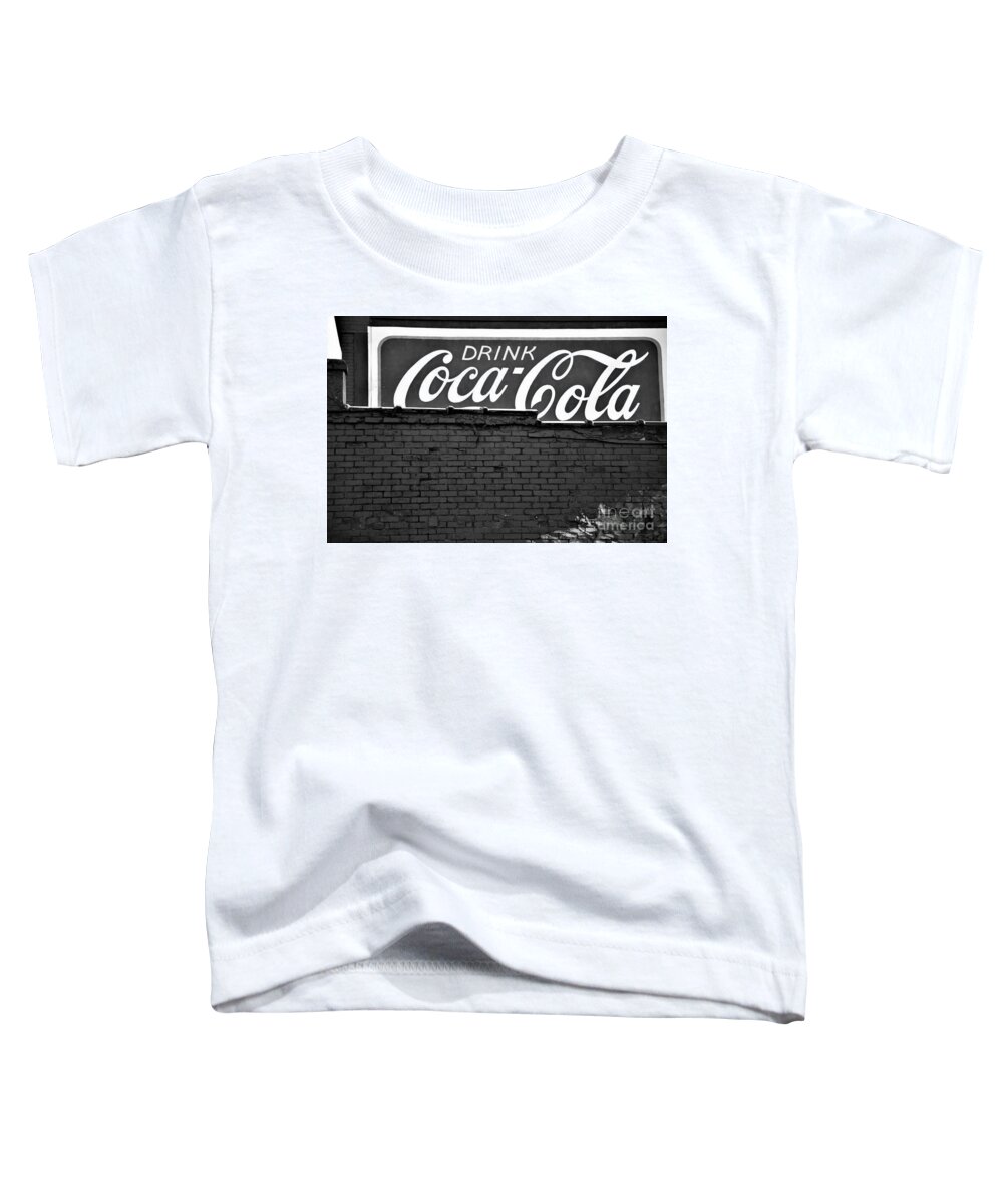 Coca-cola Sign Toddler T-Shirt featuring the photograph Monocrome Coca-Cola by Julie Adair