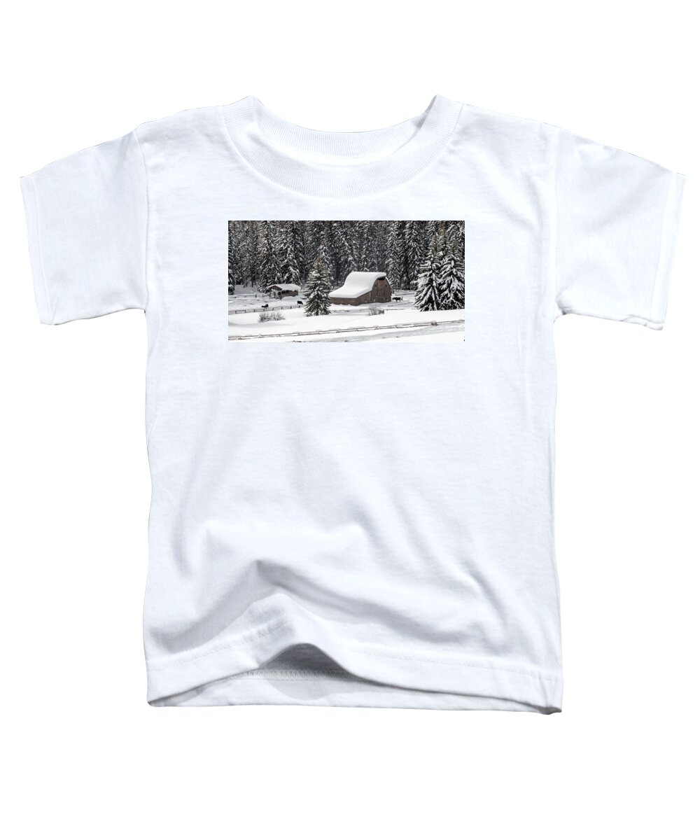 Snow Toddler T-Shirt featuring the photograph Moose Ranch by Ronnie And Frances Howard