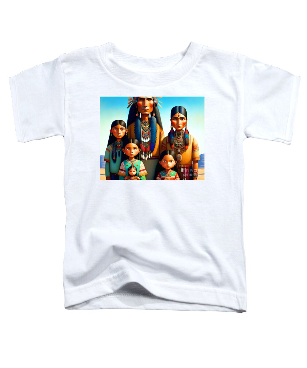Wingsdomain Toddler T-Shirt featuring the mixed media Native American Family Portrait 20230313b by Wingsdomain Art and Photography