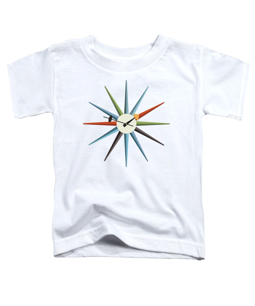 Mid Century Modern Toddler T-Shirt featuring the digital art No Background Starburst Clock 1 by Donna Mibus