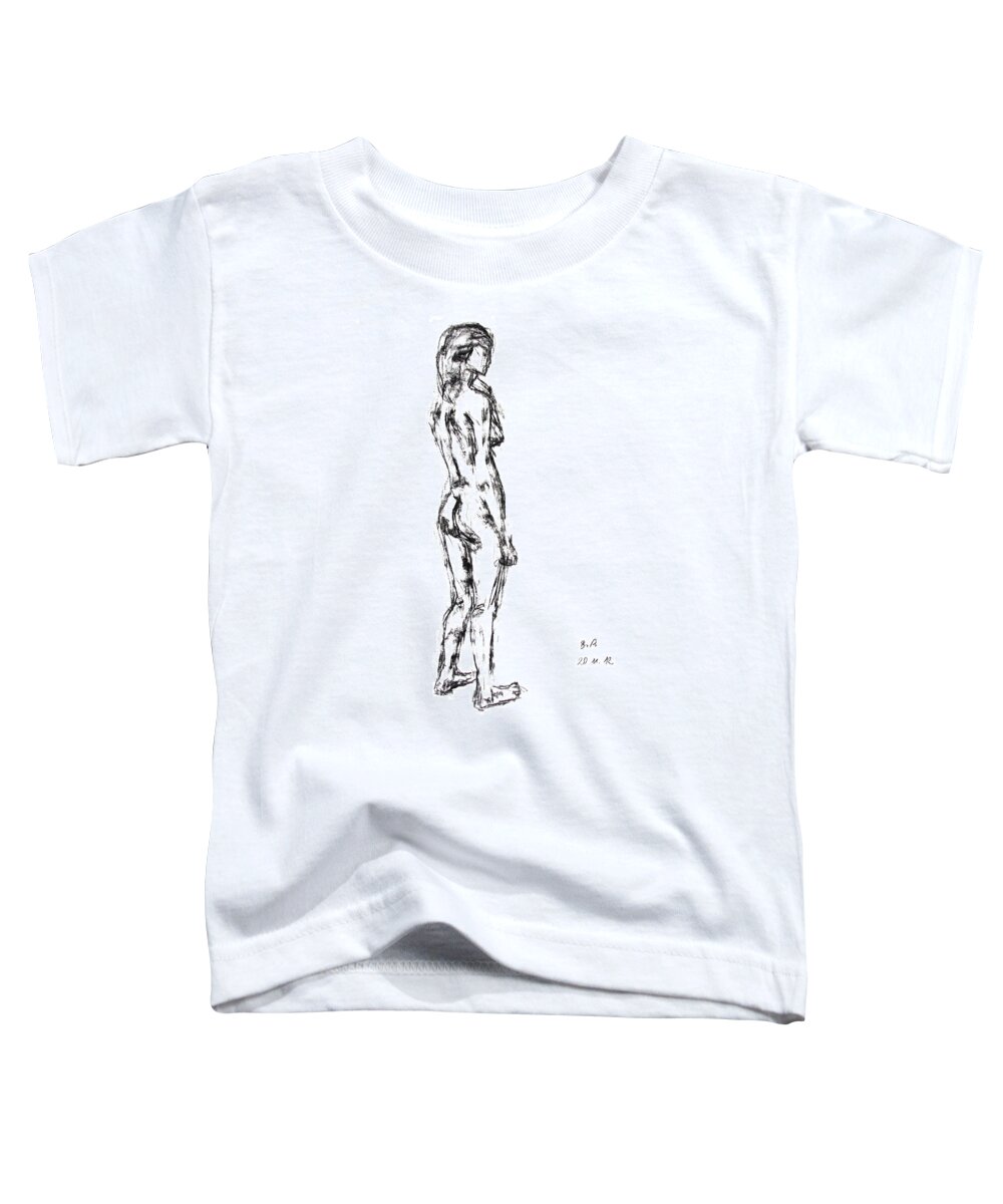 Barbara Pommerenke Toddler T-Shirt featuring the drawing Nude 20-11-12-1 by Barbara Pommerenke