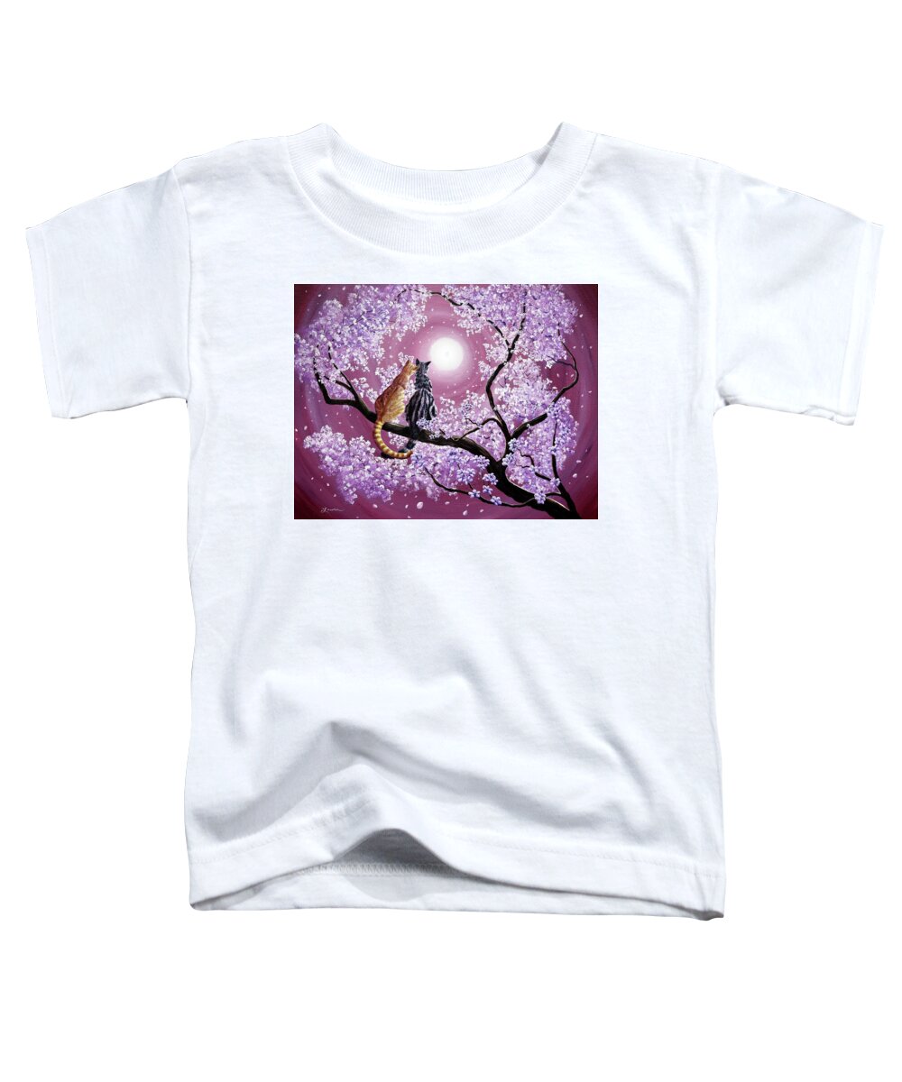 Grey Toddler T-Shirt featuring the painting Orange and Gray Tabby Cats in Cherry Blossoms by Laura Iverson