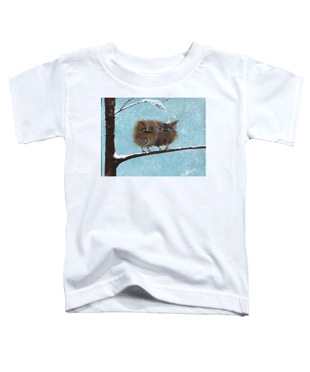 Owls Toddler T-Shirt featuring the painting Owl Ouch by Deborah Naves