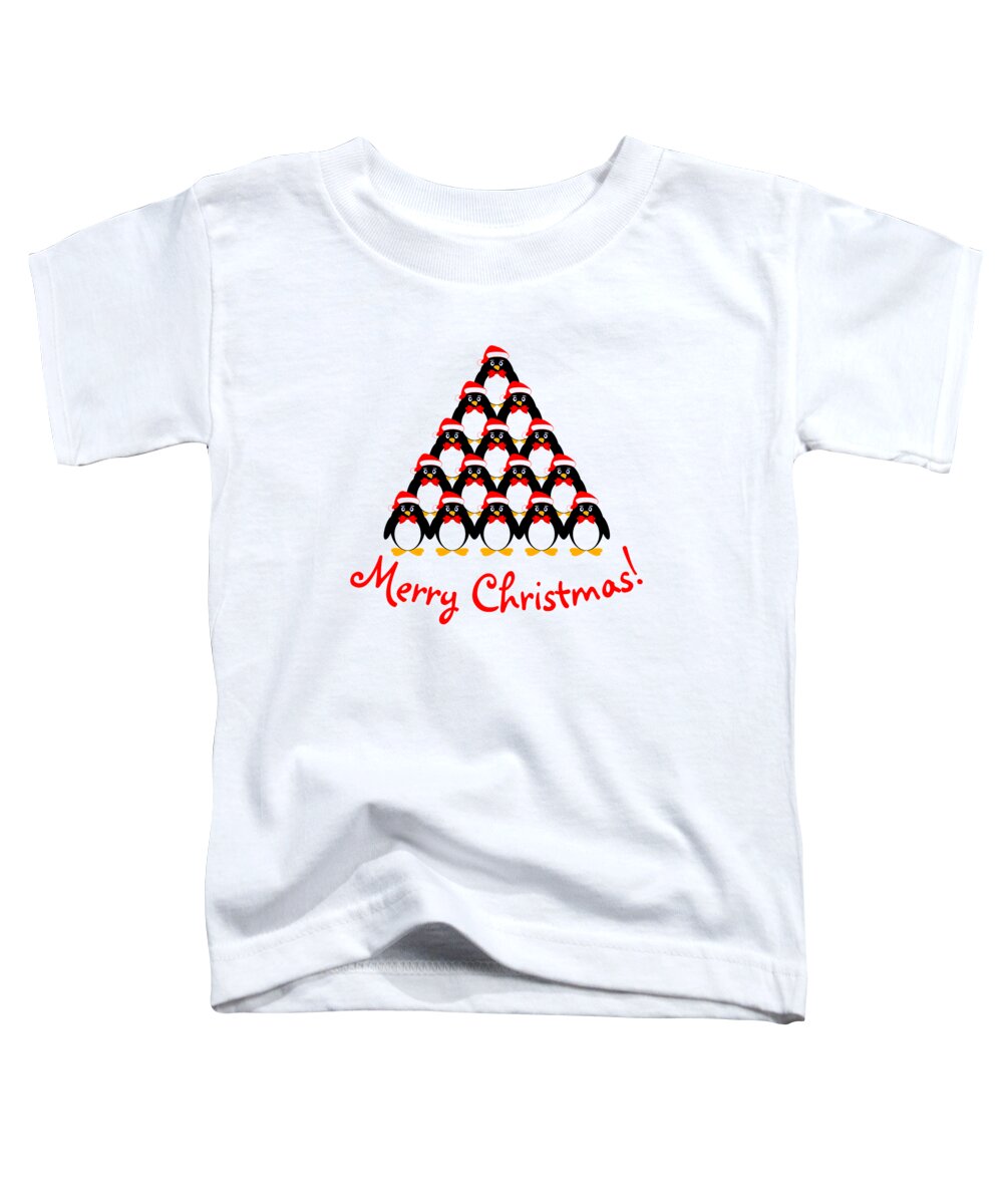 Penguin Christmas Tree Toddler T-Shirt featuring the digital art Penguin Christmas Tree by Two Hivelys