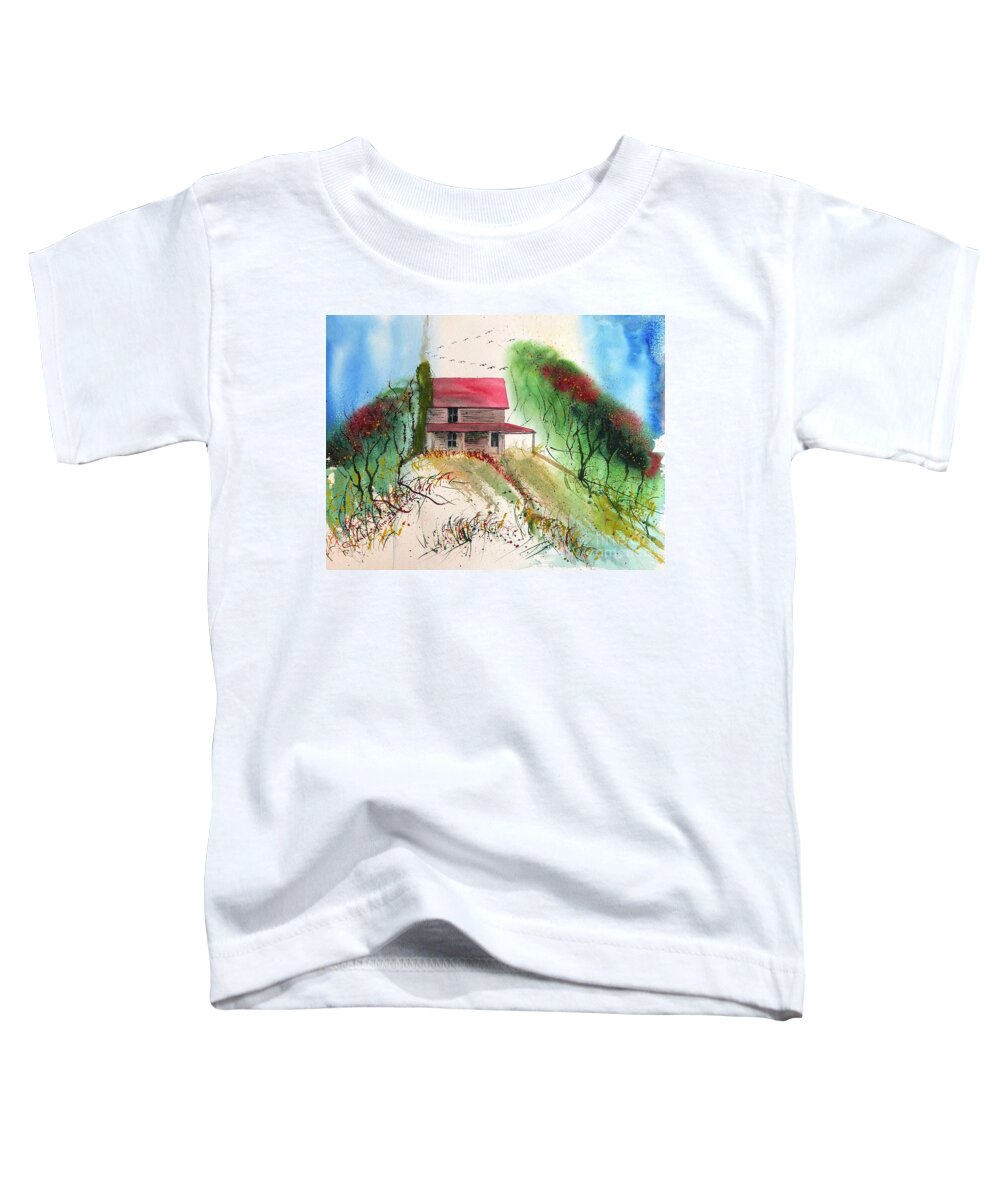 Farm Toddler T-Shirt featuring the painting Poindexter 1908 Ancestral Homested and Farm ar Smith Mountain Lake in Virginia by Catherine Ludwig Donleycott