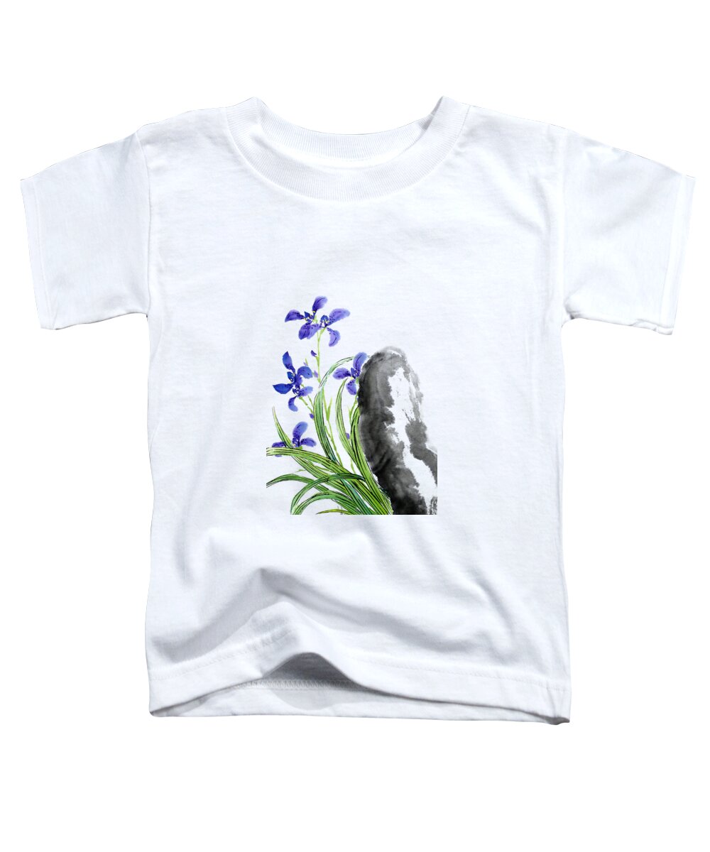 Orchid Toddler T-Shirt featuring the painting Purple Beauty - white by Birgit Moldenhauer