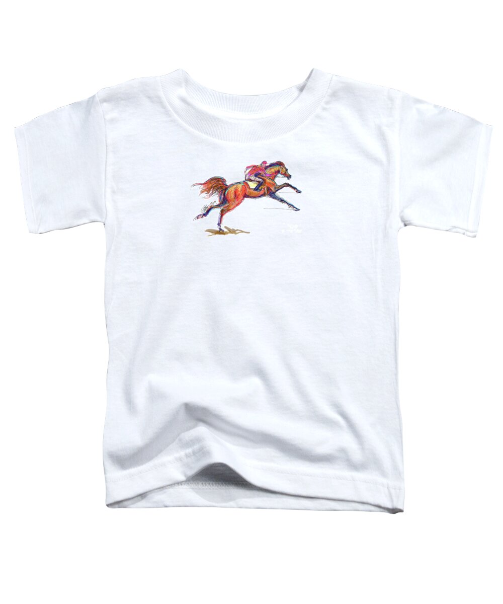 Thoroughbreds; Racehorses; Racing; Horse Race; Jockey; Degas; Contemporary Art; Contemporary Equine Art; Modern Equine Art; Equine Art Cards; Equine Art Gifts; Racehorse Gifts; Race Horse Mugs Toddler T-Shirt featuring the digital art Race Horse for Julie June Stewart by Stacey Mayer