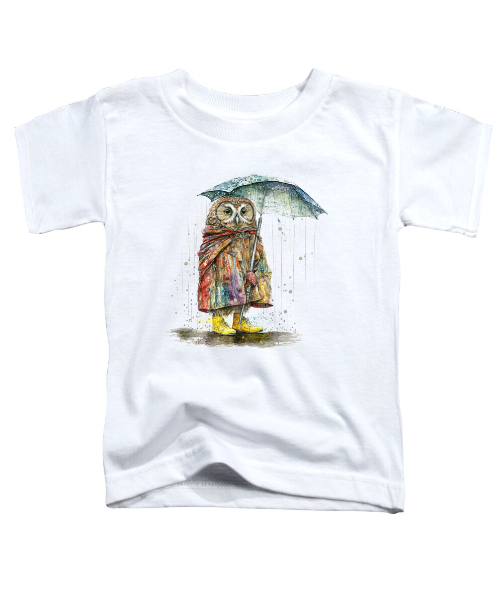 Whimsical Owl Toddler T-Shirt featuring the digital art Rain Rain Go Away by Jai Johnson