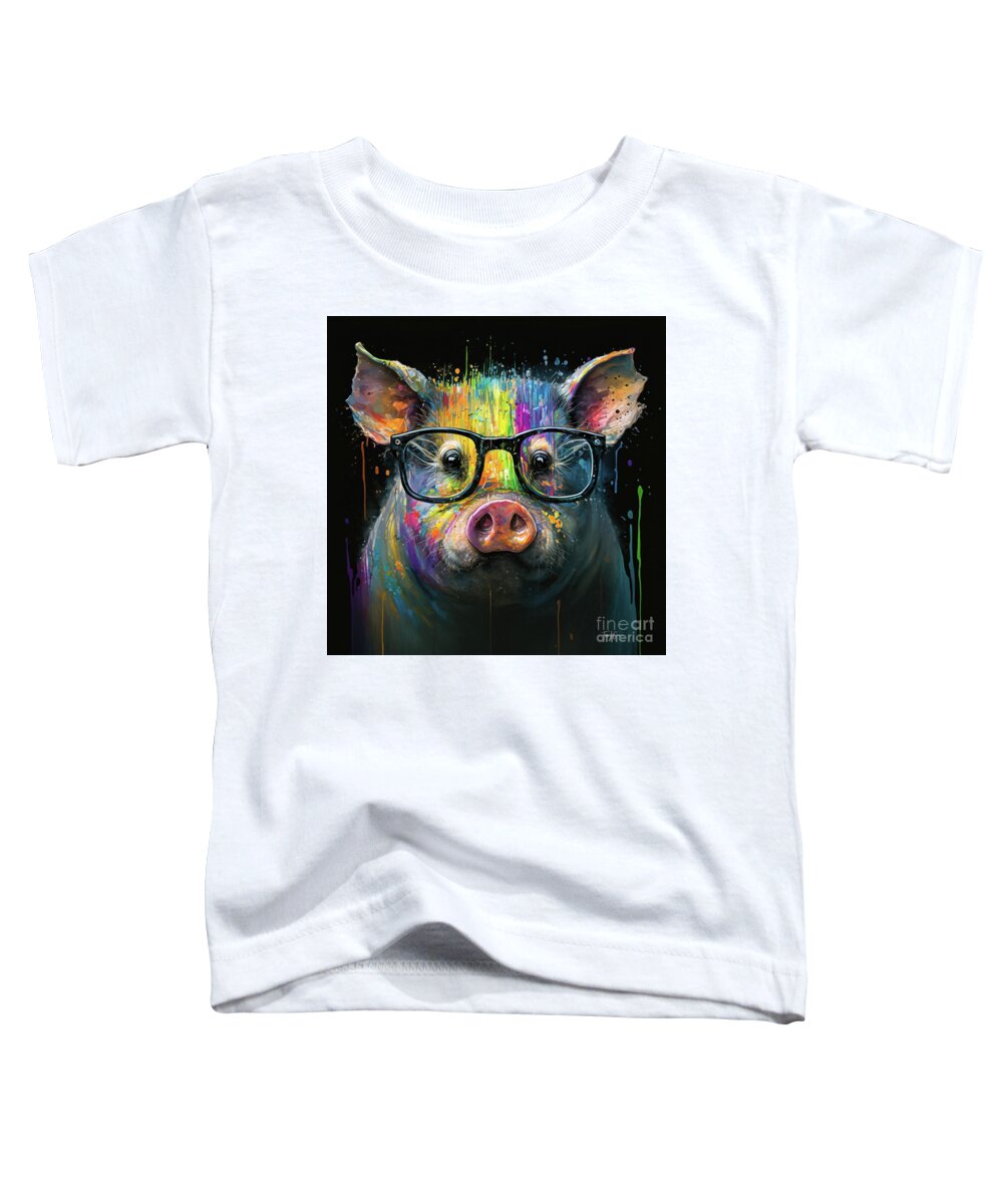 Pig Toddler T-Shirt featuring the painting Rainbow Pig by Tina LeCour