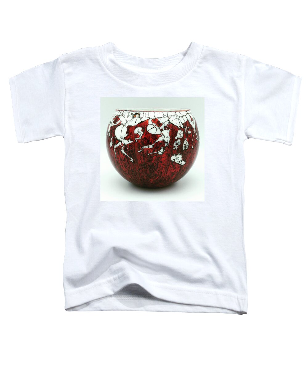 Red Toddler T-Shirt featuring the mixed media Red and White Glass Bowl by Christopher Schranck