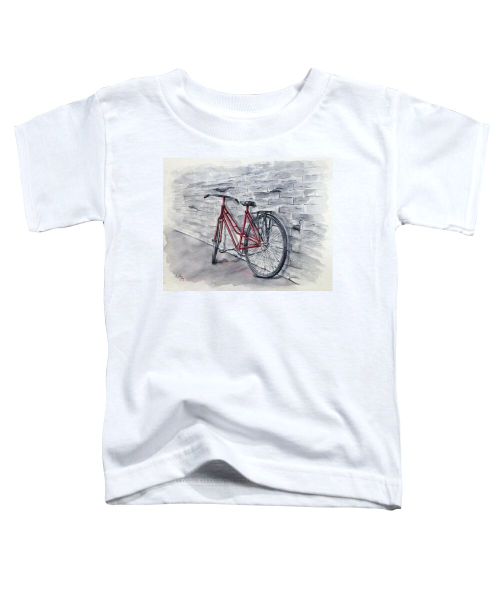 Bicycle Toddler T-Shirt featuring the painting Red Bicycle by Kelly Mills