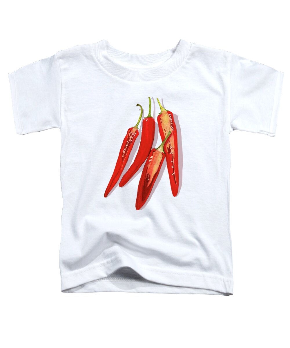 Red Peppers Toddler T-Shirt featuring the painting Red Bird's Eye Chili Pepper Art by Deborah League
