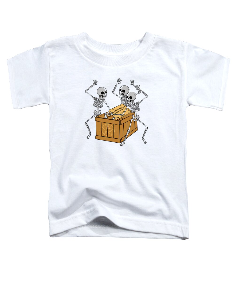 Skeleton Toddler T-Shirt featuring the digital art Retro Halloween Skeleton Playing Ouija Horror by Toms Tee Store