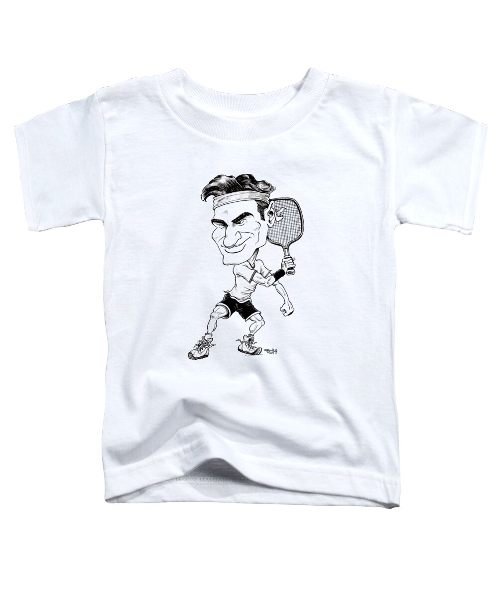 Cartoon Toddler T-Shirt featuring the drawing Roger Federer by Mike Scott
