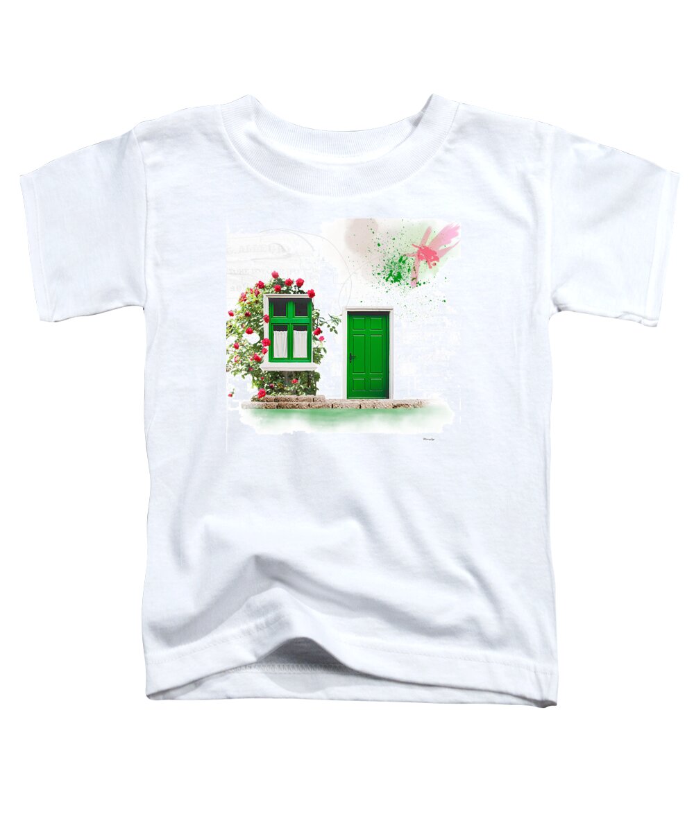 Door Toddler T-Shirt featuring the mixed media Roses 'Round My Window by Moira Law