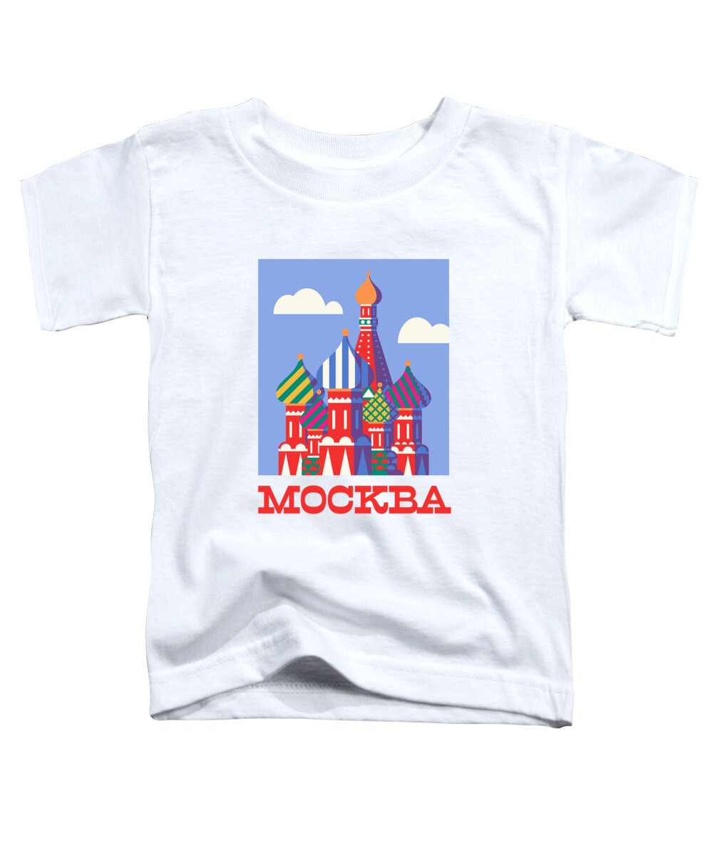 Retro Toddler T-Shirt featuring the digital art St Basil's Cathedral Russia Tourism Moscow - Cornflower by Organic Synthesis