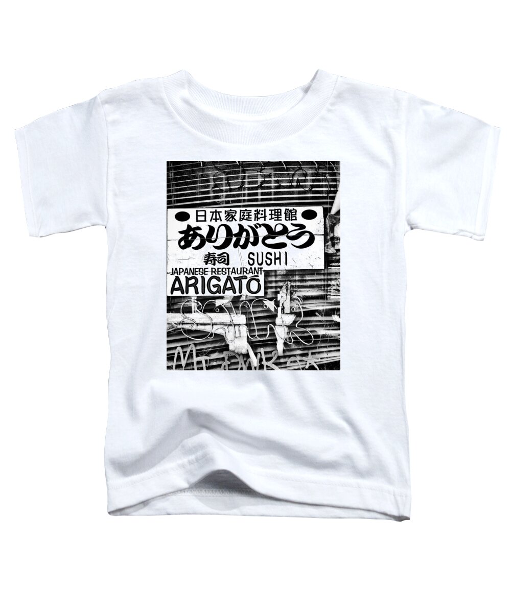 Sushi Toddler T-Shirt featuring the photograph Rustic Sign of a Sushi Restaurant by Tito Slack