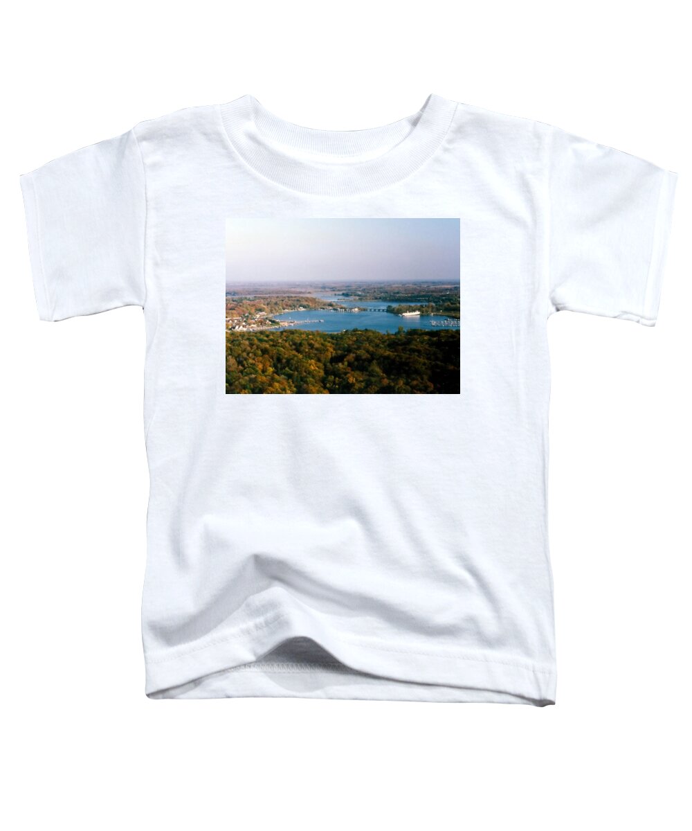 Saugatuck Toddler T-Shirt featuring the photograph Saugatuck Michigan Harbor Aerial Photograph by Michelle Calkins
