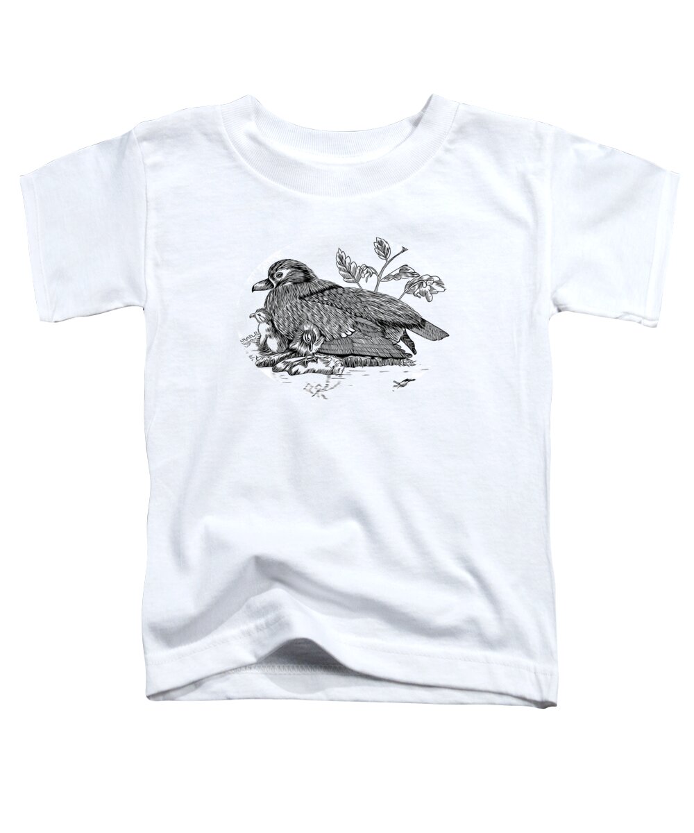 Sea Bird Family Pen And Ink Drawing Expressionism Abstract Toddler T-Shirt featuring the drawing Wood Duck Family Pen And Ink Drawing Expressionism Abstract by Rose Santuci-Sofranko