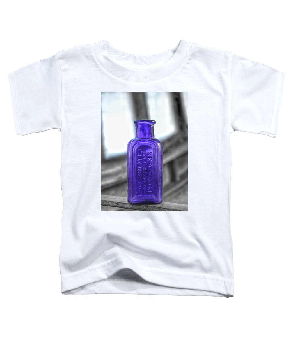Antique Toddler T-Shirt featuring the photograph Sea Foam - Antique Purple Shade Glass Bottle Baltimore - Maryland Glass Corporation by Marianna Mills