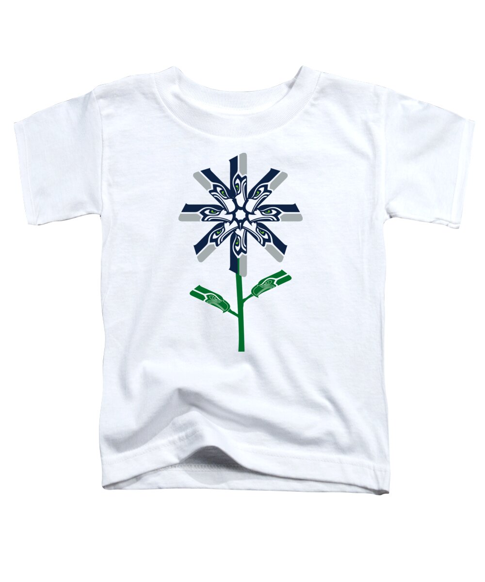Nfl Toddler T-Shirt featuring the digital art Seattle Seahawks - NFL Football Team Logo Flower Art by Steven Shaver