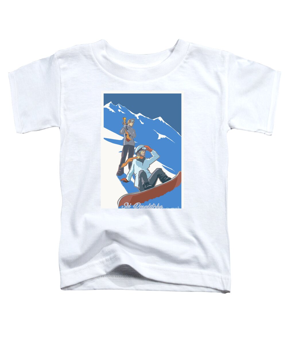 Winter Sports. Revelstoke Toddler T-Shirt featuring the painting Ski Revelstoke couple by Sassan Filsoof
