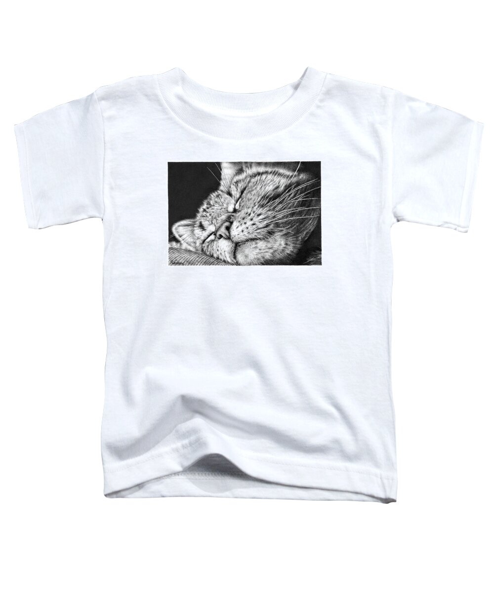 Cat Toddler T-Shirt featuring the drawing Sleeping Cat by Casey 'Remrov' Vormer