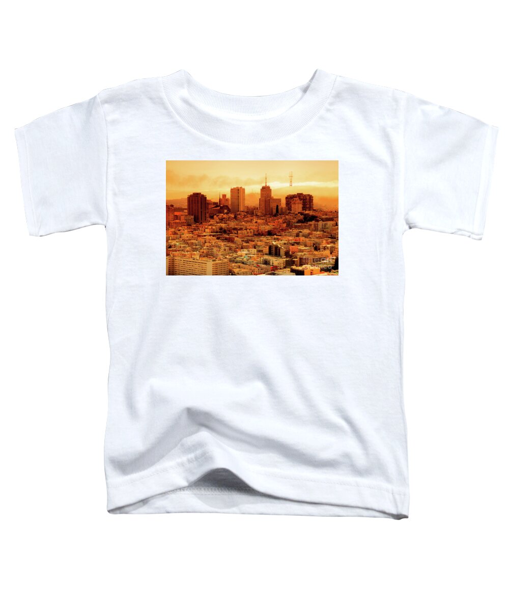 San Francisco Toddler T-Shirt featuring the photograph Smoky orange sky in San Francisco wildfire by Benny Marty