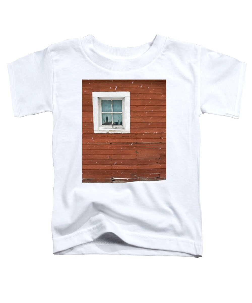 Building Toddler T-Shirt featuring the photograph Snowing in red by Jim Whitley