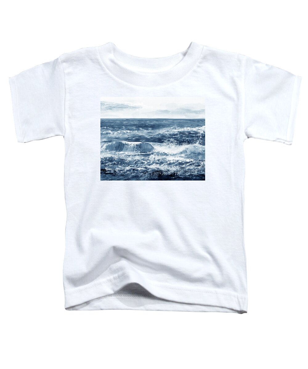 Waves Toddler T-Shirt featuring the painting Soft Indigo Blue Calm Ocean Waves Beach Art by Irina Sztukowski