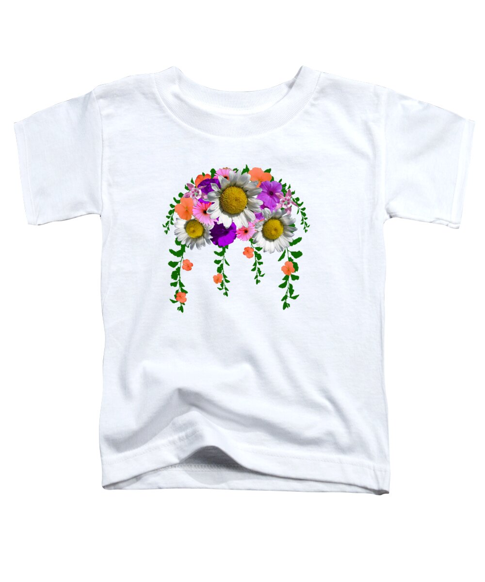 Summer Toddler T-Shirt featuring the digital art Summer Daisy Floral Bouquet by Delynn Addams