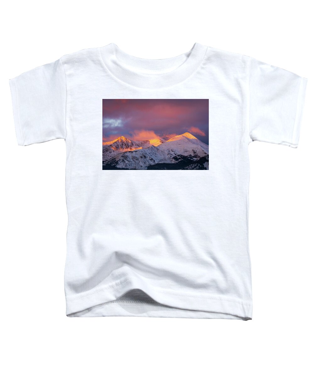 Breckenridge Toddler T-Shirt featuring the photograph Sun Kissed Peaks by Jeff Phillippi