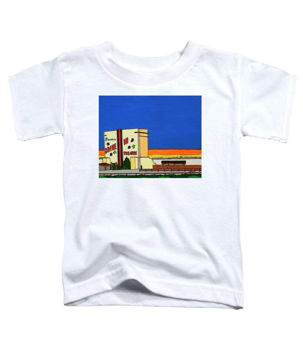 Sunrise Drive-in Valley Stream Movies Toddler T-Shirt featuring the painting Sunrise Drive In by Mike Stanko