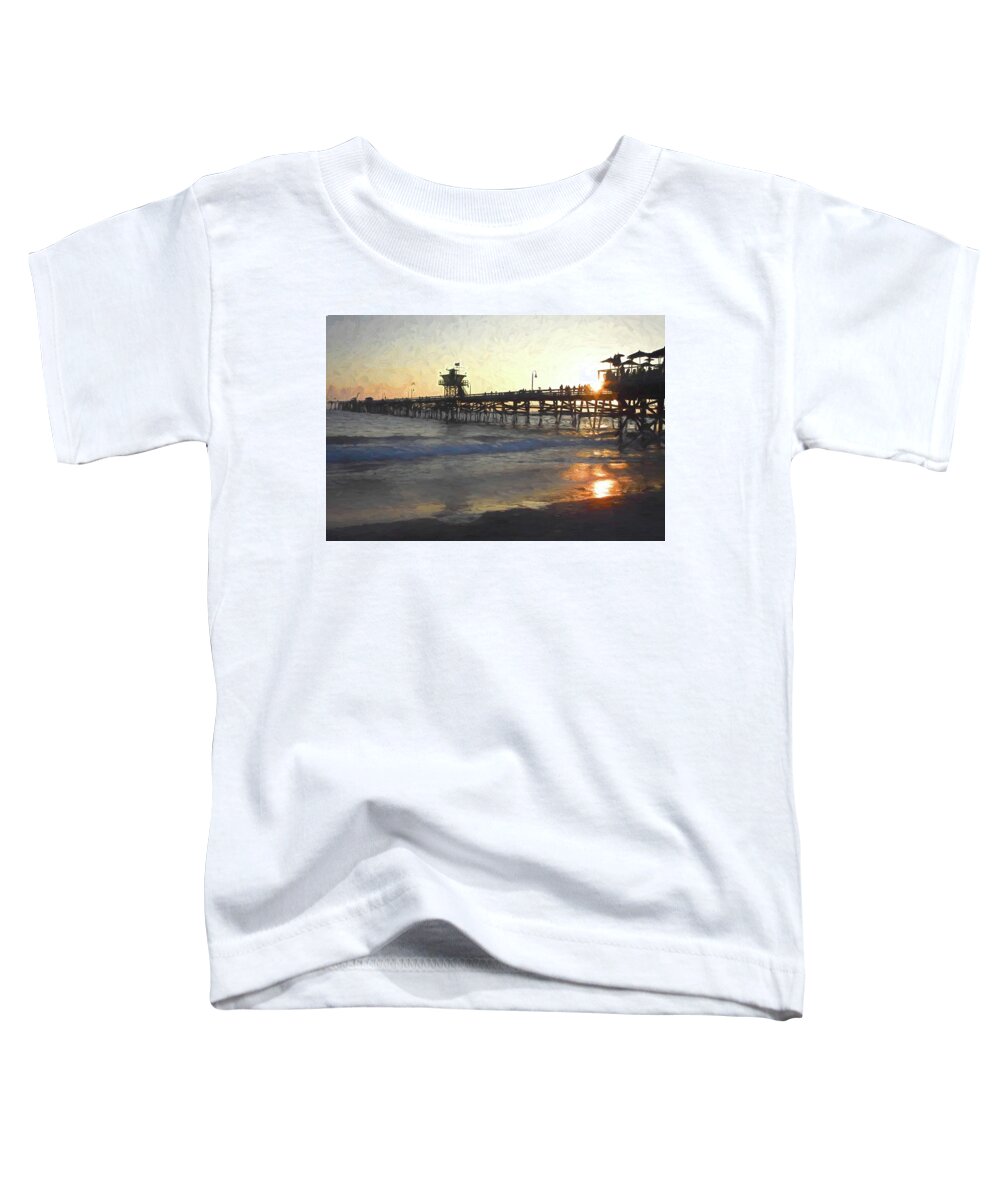 San Clemente Pier Toddler T-Shirt featuring the mixed media Sunset on the San Clemente Pier by Rebecca Herranen
