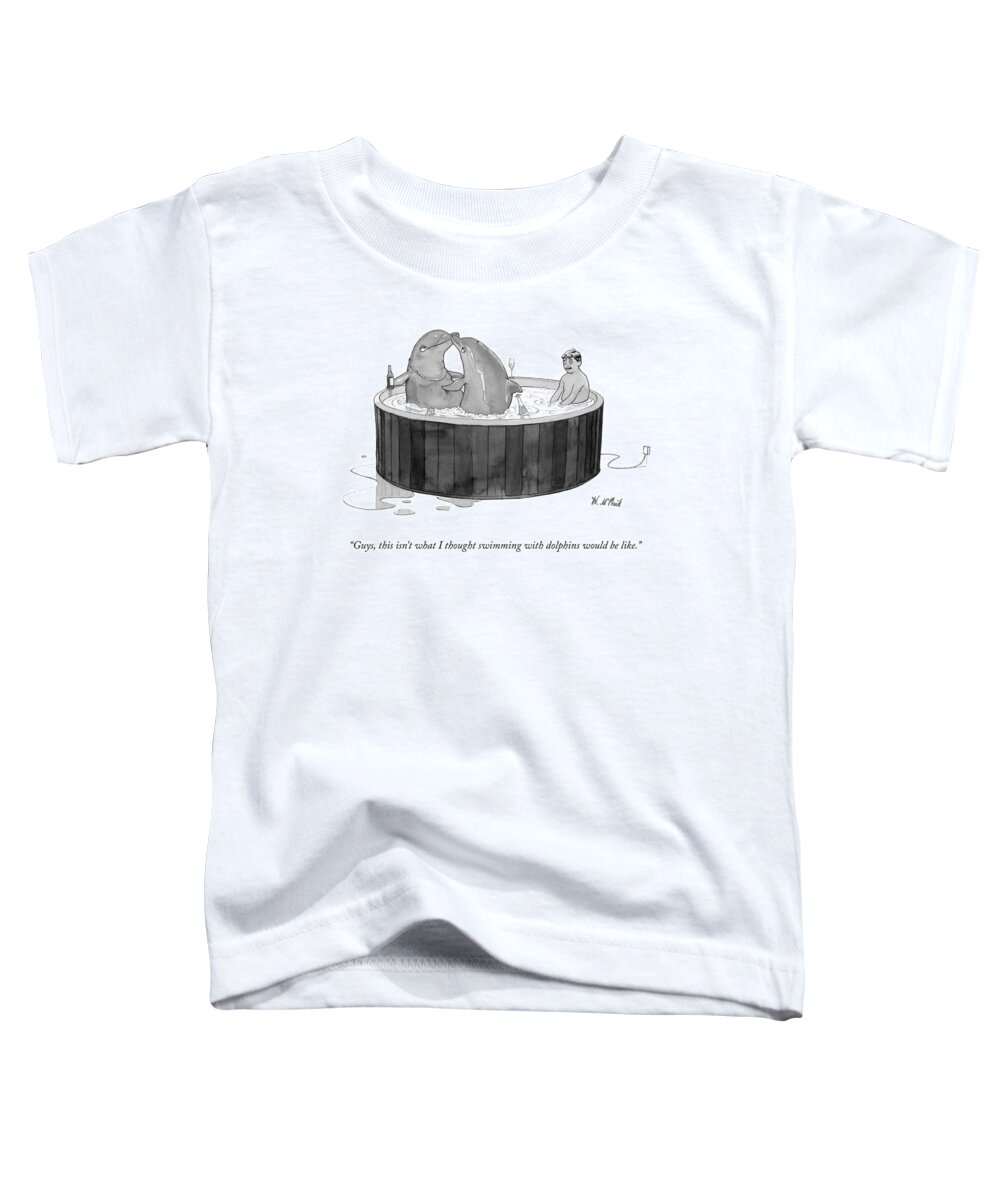 guys Toddler T-Shirt featuring the drawing Swimming With Dolphins by Will McPhail