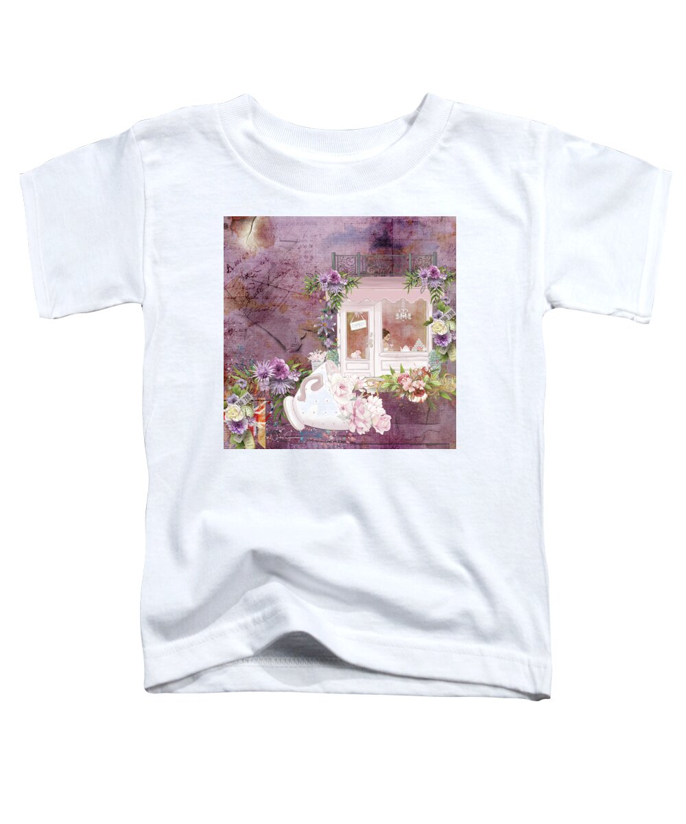 Nickyjameson Toddler T-Shirt featuring the mixed media Tea Shop Times by Nicky Jameson