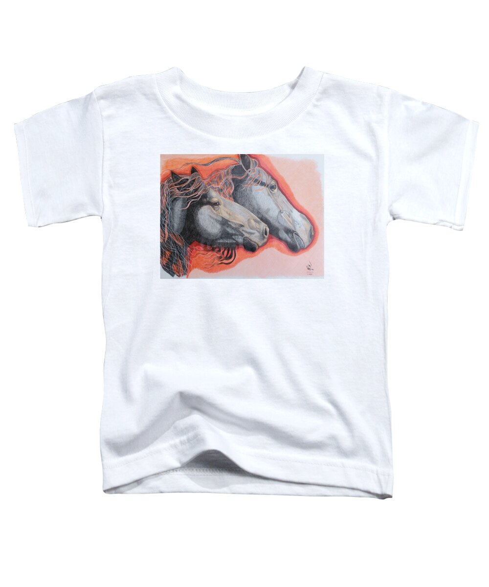 Horses Toddler T-Shirt featuring the drawing Team Work by Equus Artisan