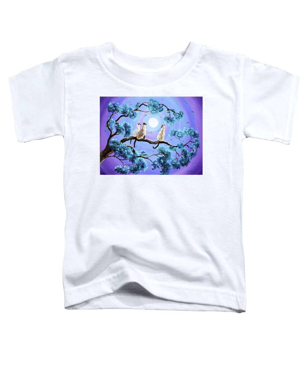 Cats Toddler T-Shirt featuring the painting Three Siamese Cats in Moonlight by Laura Iverson