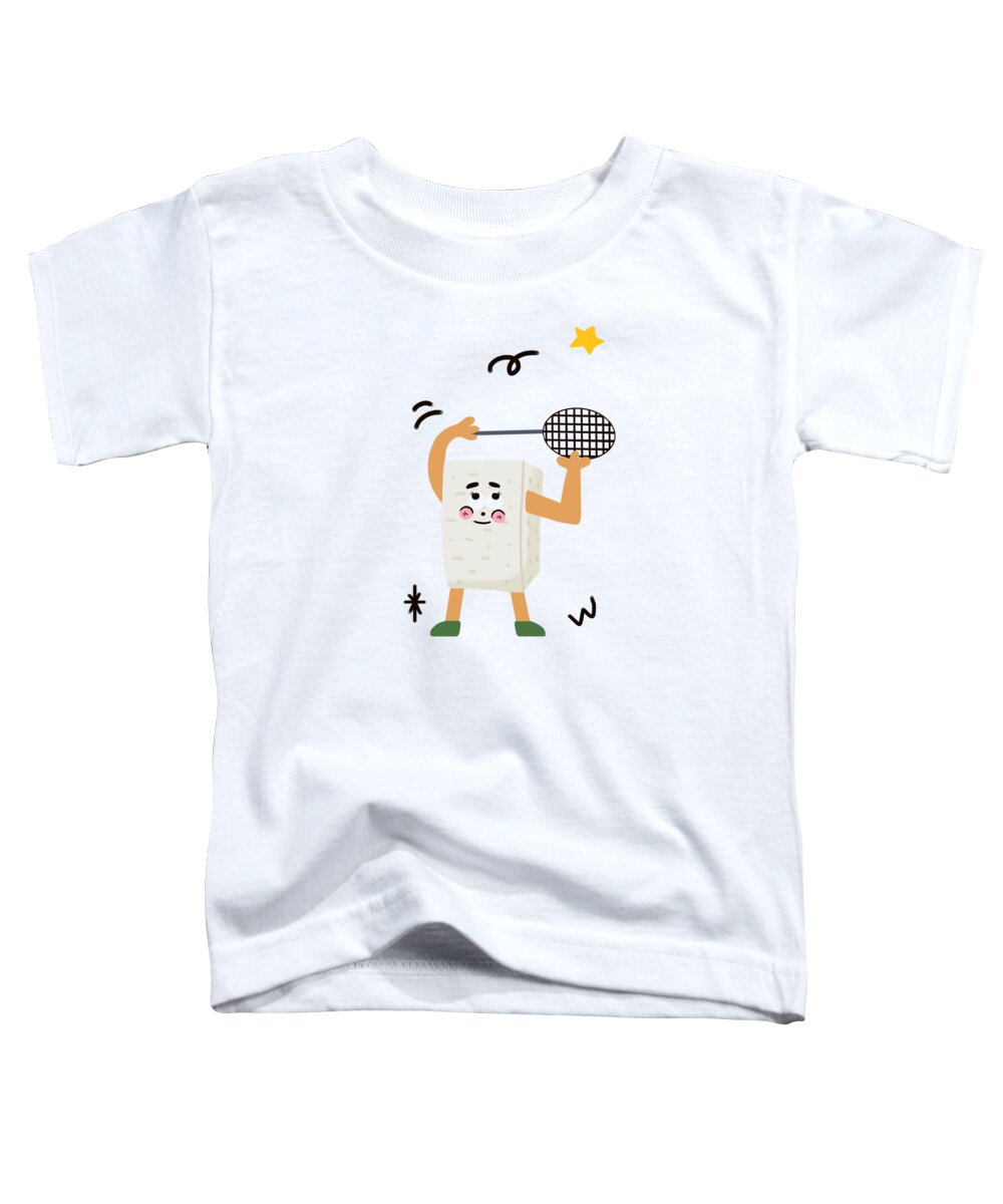 Tofu，bean Curd Toddler T-Shirt featuring the drawing Tofu loves playing badminton by Min Fen Zhu