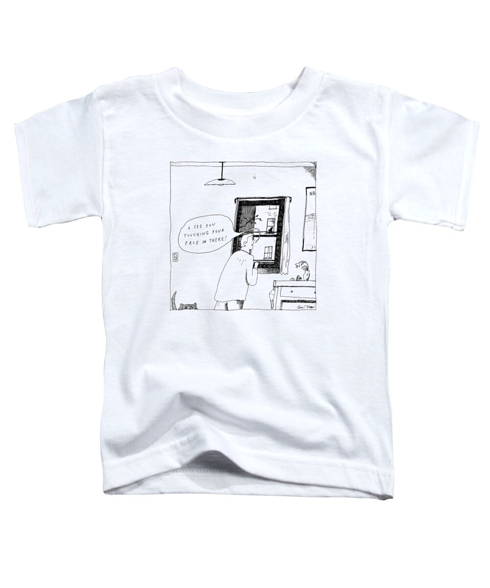 Captionless Toddler T-Shirt featuring the drawing Touching Your Face by Liana Finck