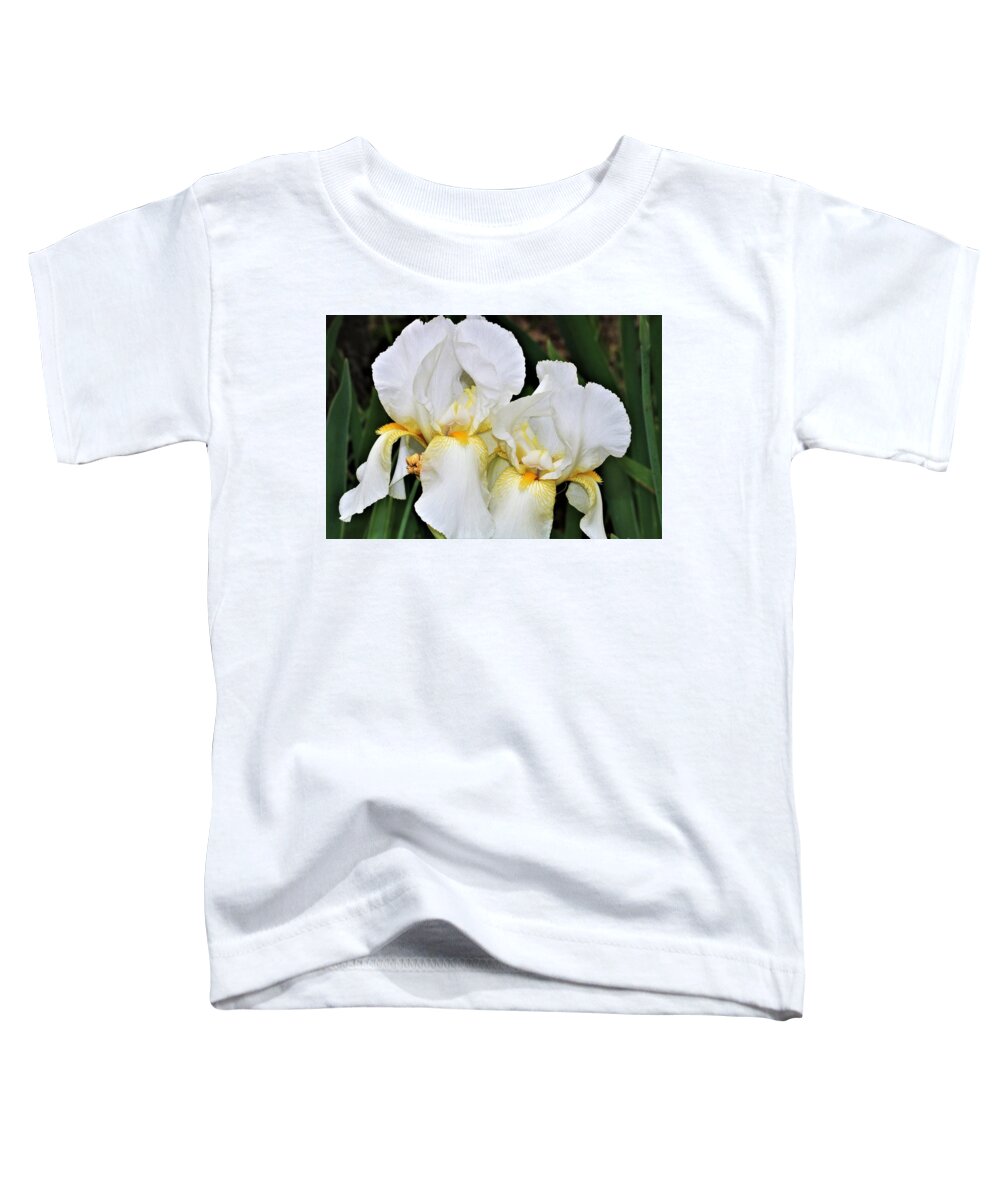 Nature Toddler T-Shirt featuring the photograph Two White Bearded Iris by Sheila Brown