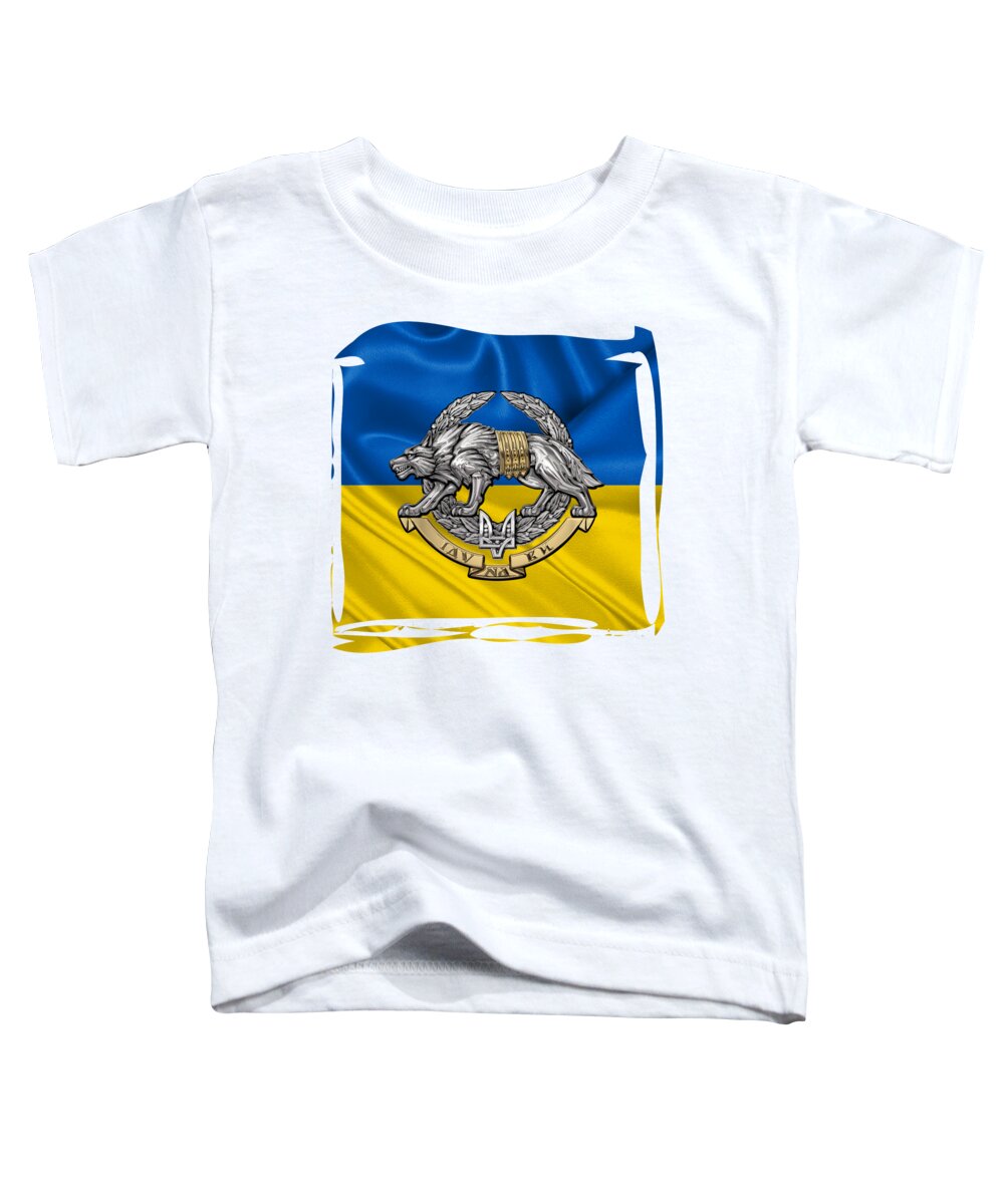 'military Insignia & Heraldry’ Collection By Serge Averbukh Toddler T-Shirt featuring the digital art Ukrainian Special Operations Forces - SSO Emblem over Ukrainian Colors by Serge Averbukh