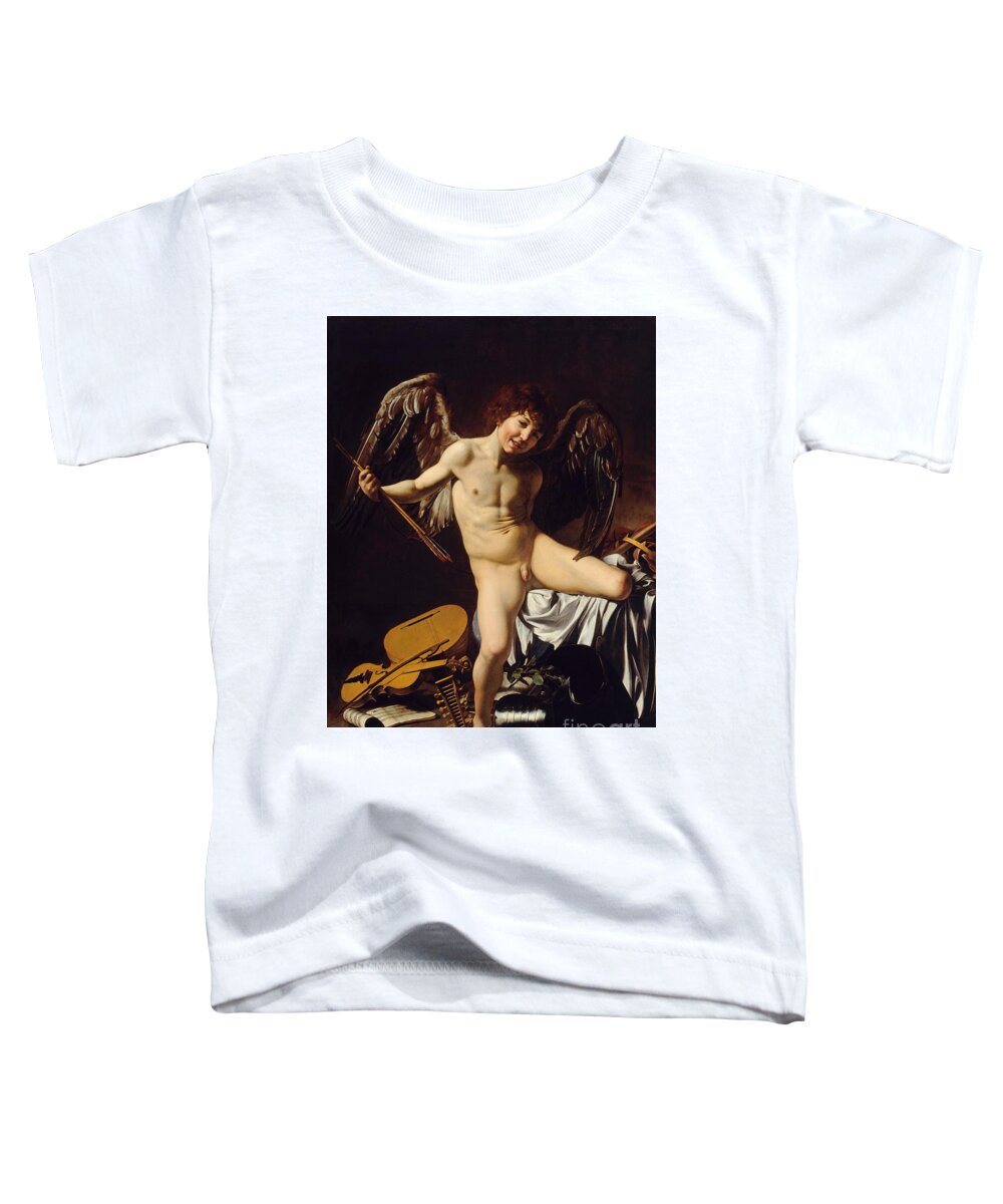 Amor Victorious Toddler T-Shirt featuring the painting Victorious Cupid by Michelangelo Merisi da Caravaggio