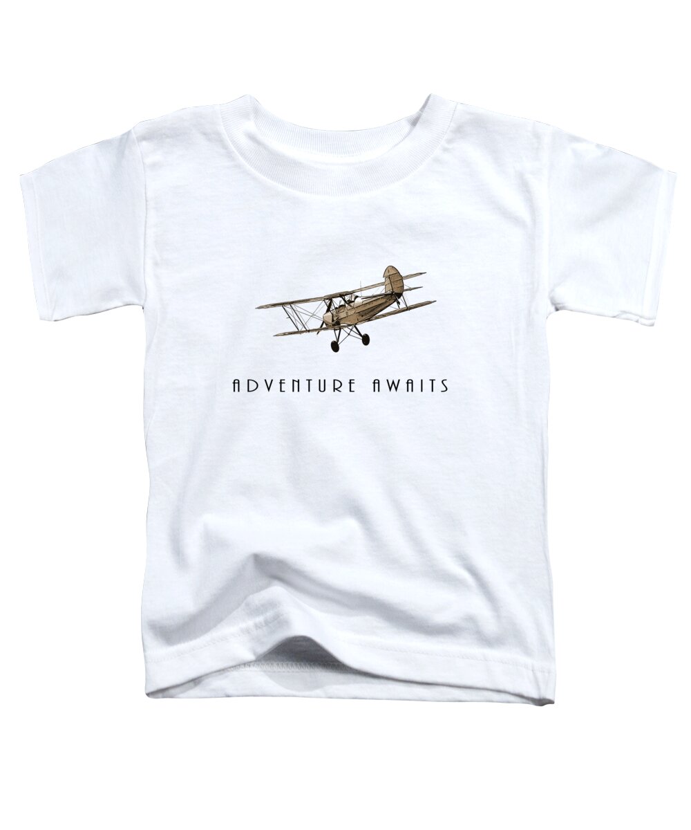 Travel Toddler T-Shirt featuring the drawing Adventure awaits, vintage airplane by Delphimages Map Creations