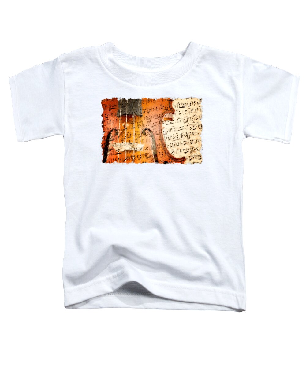 Violin Toddler T-Shirt featuring the painting Violin on musical note background oil effect by Gregory DUBUS