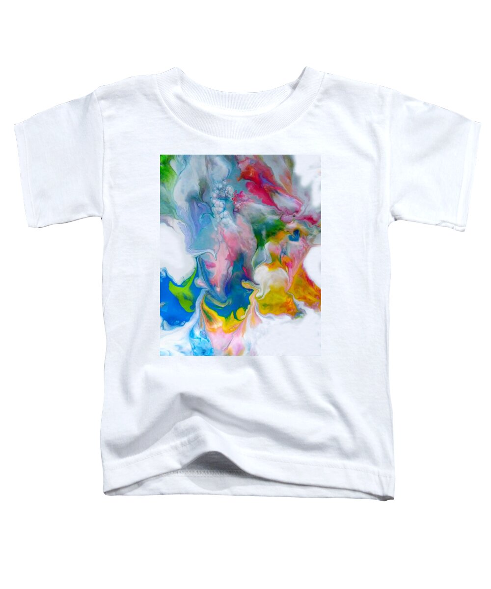 Rainbow Colors Abstract Fluid Acrylic Heart Toddler T-Shirt featuring the painting Water Song 2 by Deborah Erlandson