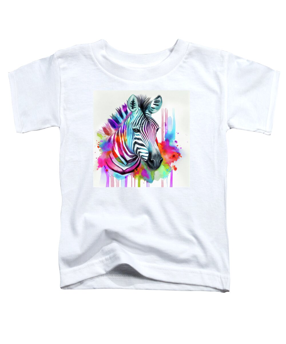 Zebra Toddler T-Shirt featuring the digital art Watercolor Animal 10 Zebra Portrait by Matthias Hauser