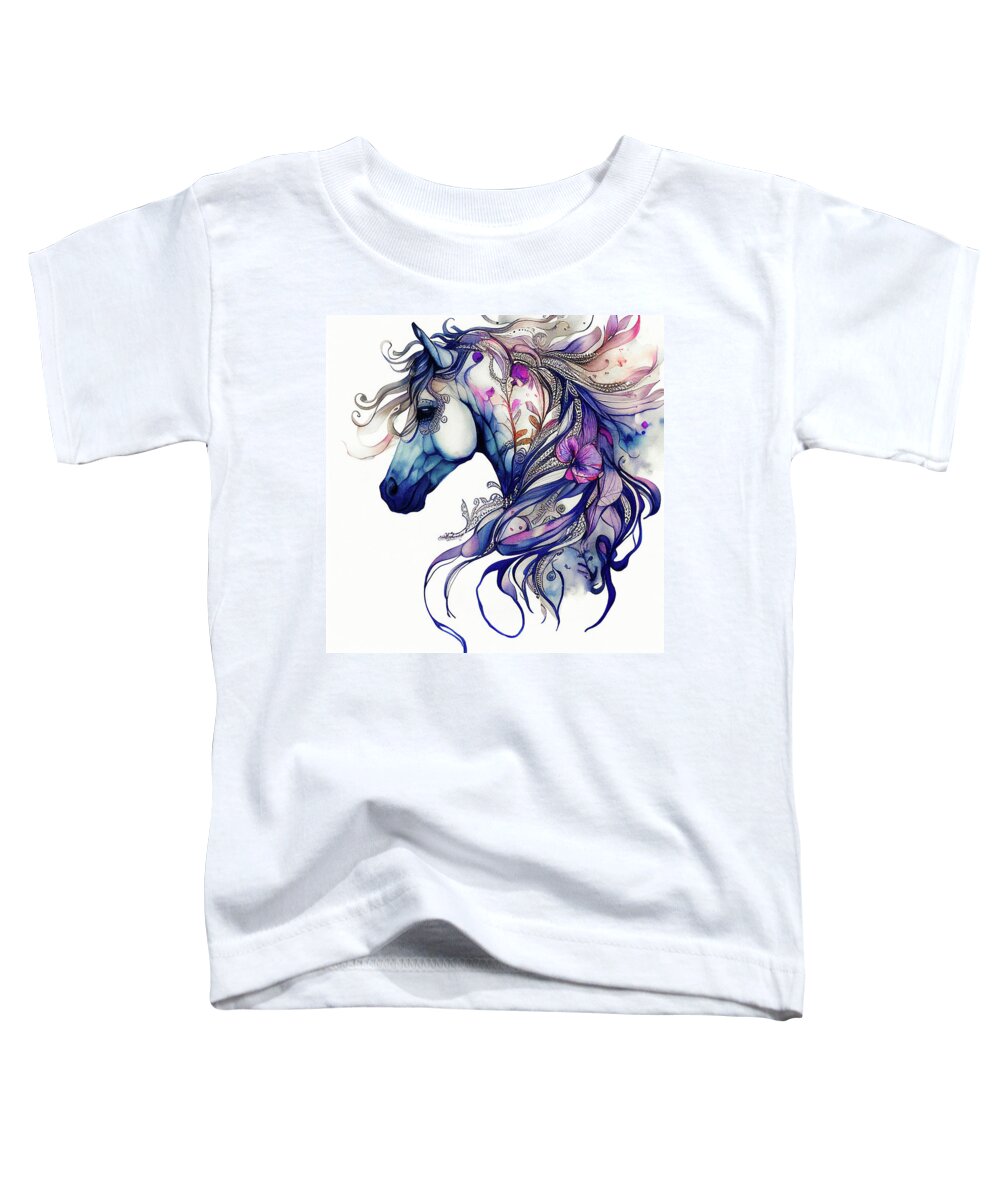 Horse Toddler T-Shirt featuring the digital art Watercolor Animal 15 Horse Portrait by Matthias Hauser