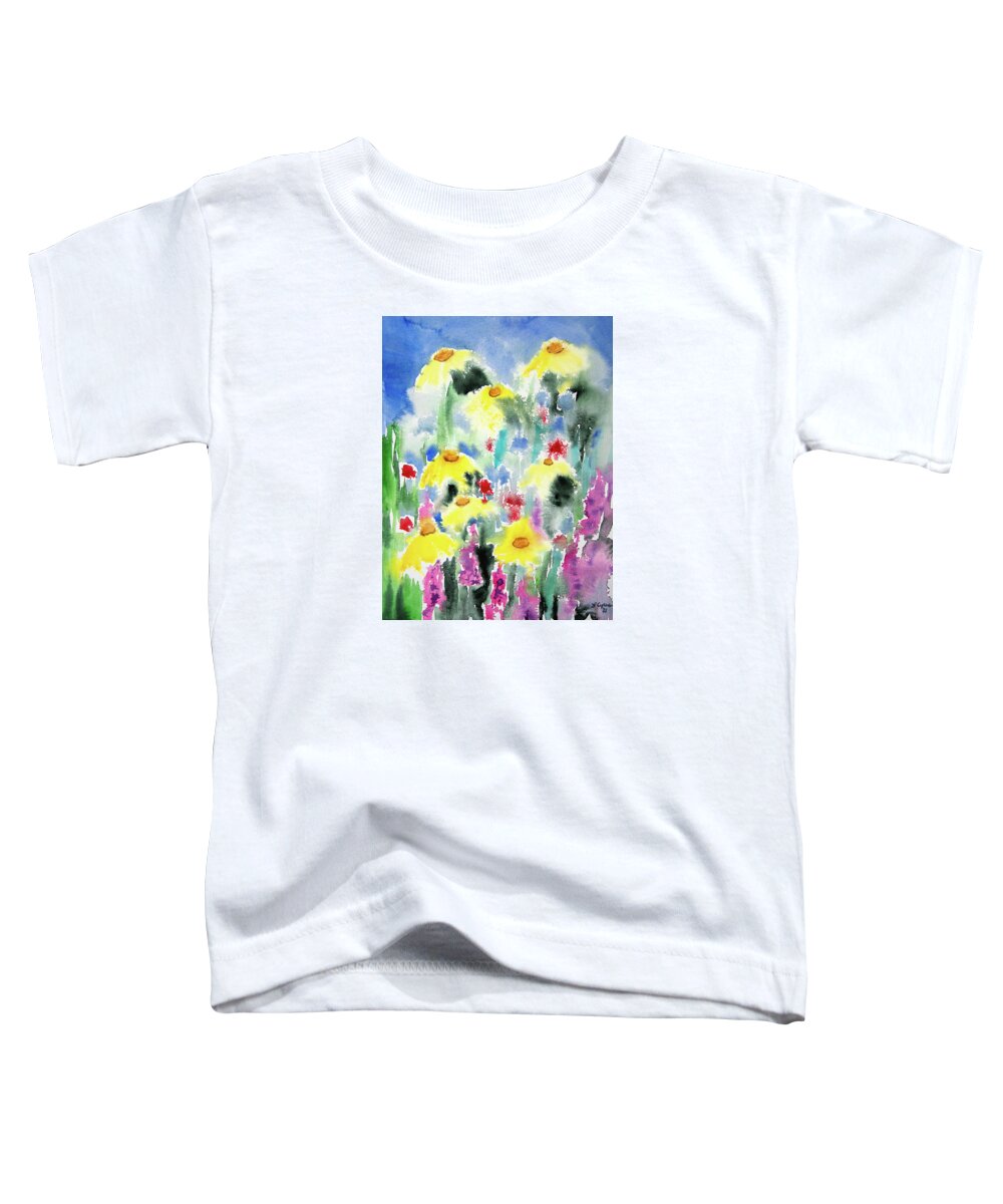 Summer Toddler T-Shirt featuring the painting Watercolor - Colorful Summer Garden by Cascade Colors