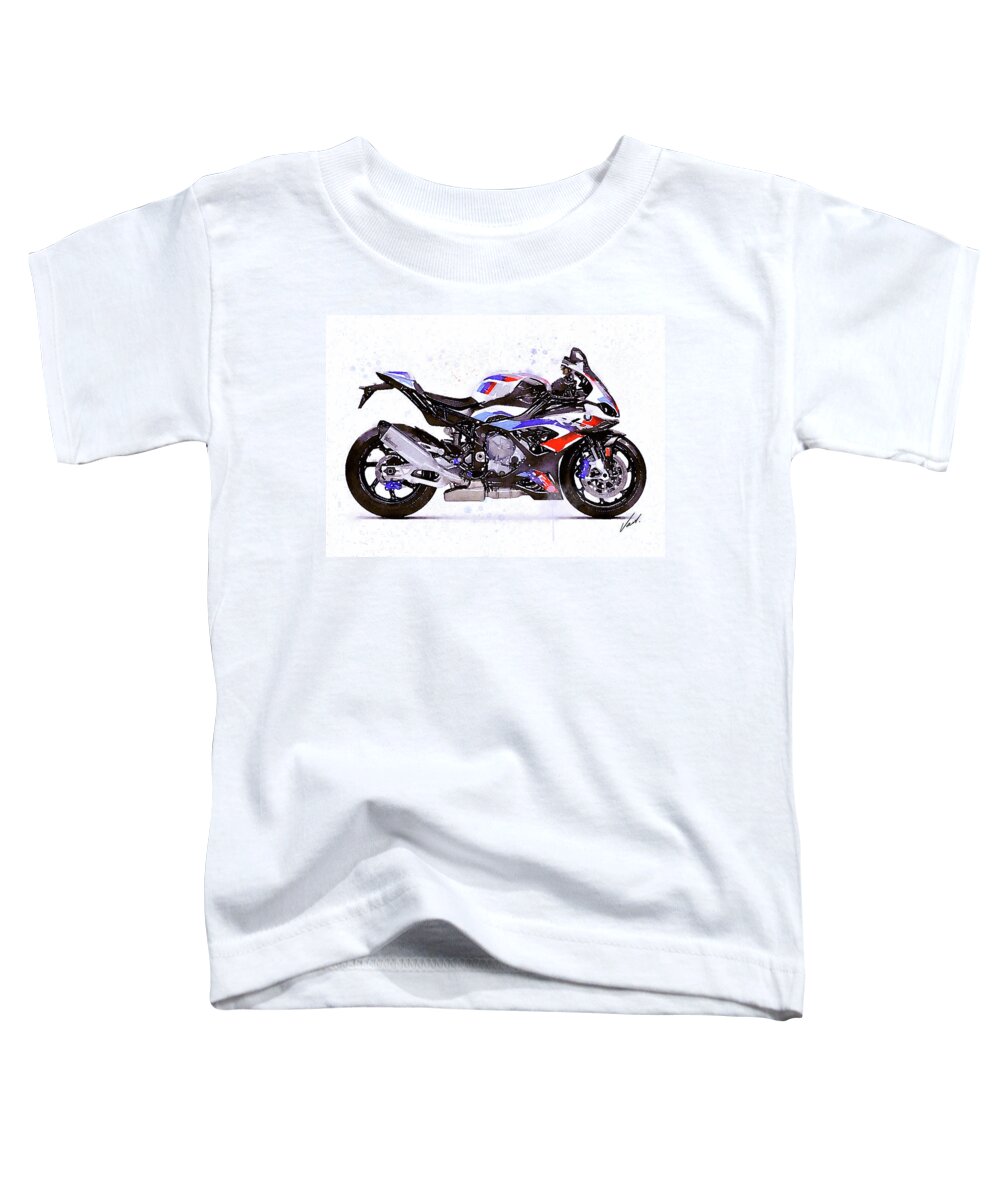 Sport Toddler T-Shirt featuring the painting Watercolor Sport Motorcycle BMW S1000RR - original artwork by Vart. by Vart Studio